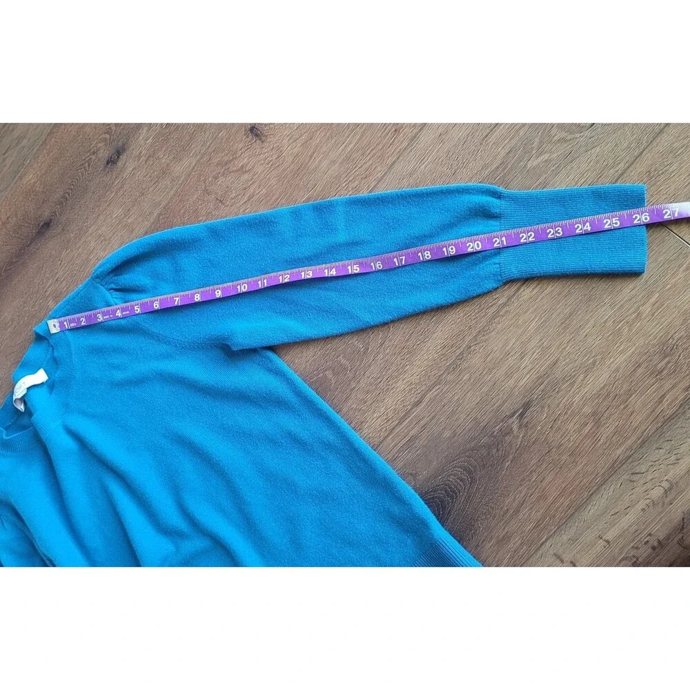 Loft Sweater Medium Teal Puff Sleeve Solid Round Neck Long Sleeve Soft 593282 - Picture 5 of 16
